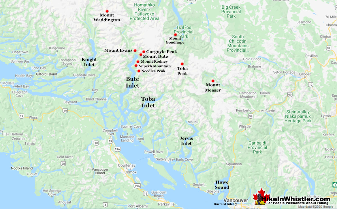 Peaks of Bute Inlet Map