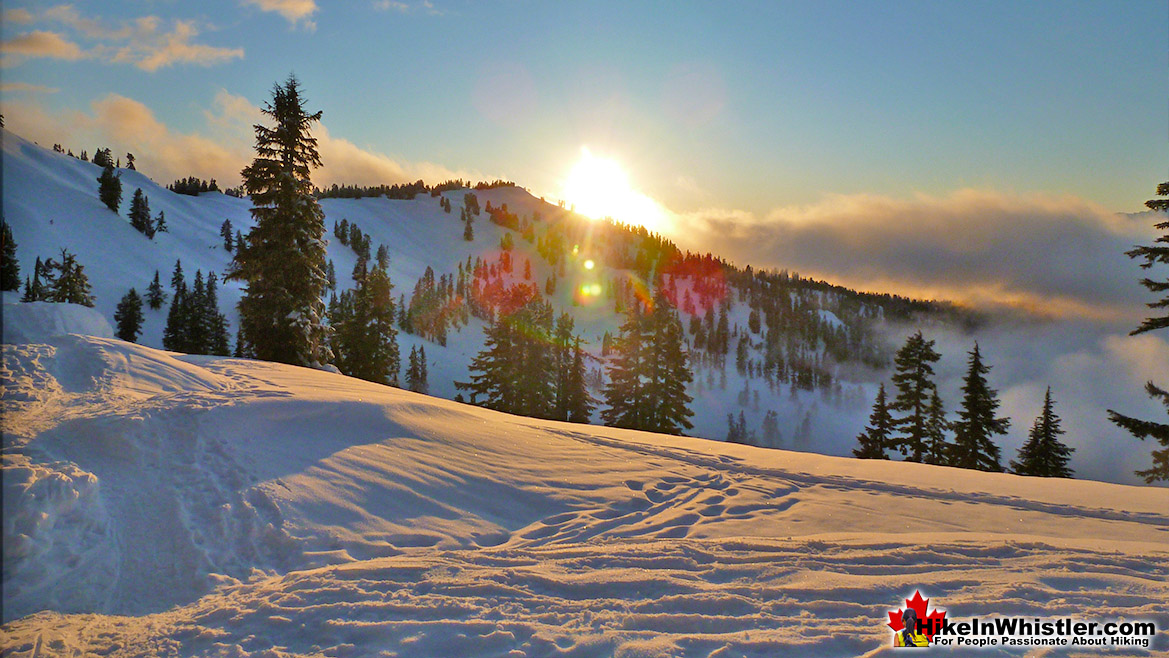 Snowshoeing From Elfin Lakes at Sunset