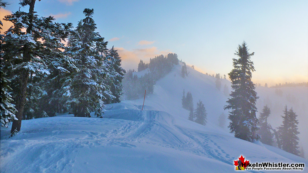 Snowshoeing From Elfin Lakes at Sunset