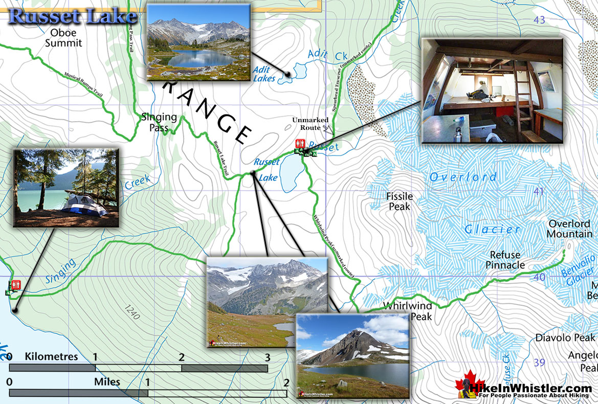 Russet Lake Map - Hike in Whistler